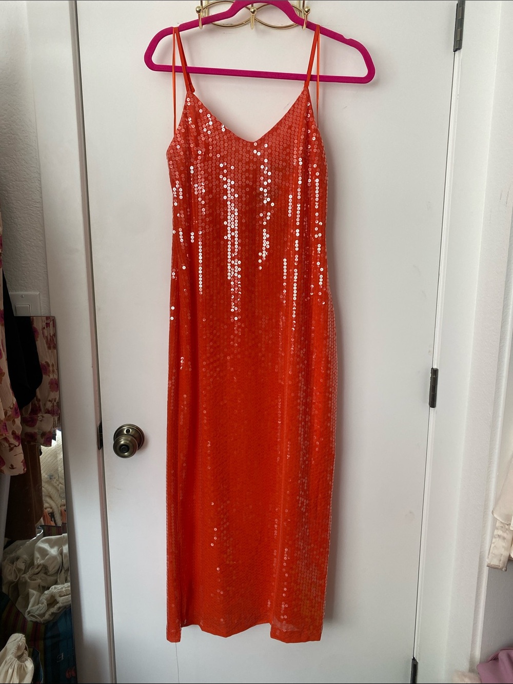 1. STATE Sparkling Orange Sequin Slip Dress NWT! 🧡